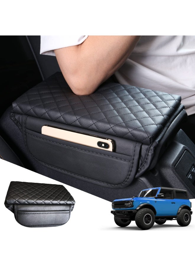 KISSUN Center Console Armrest Cover for Ford Bronco Accessories 2021 2022 2023 2024 2/4-Door with Leather Side Pockets Interior Accessories Prevent Scratching - Image 1